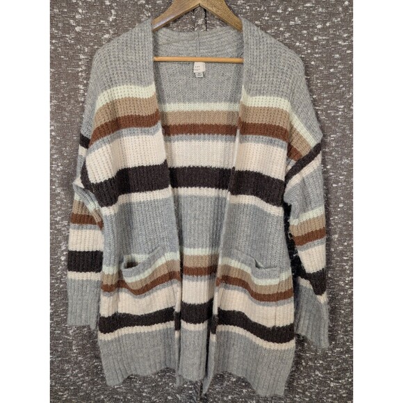 A New Day Open Front Sweater Striped Cardigan Women's Size XS Gray, Brown, White - Picture 1 of 6